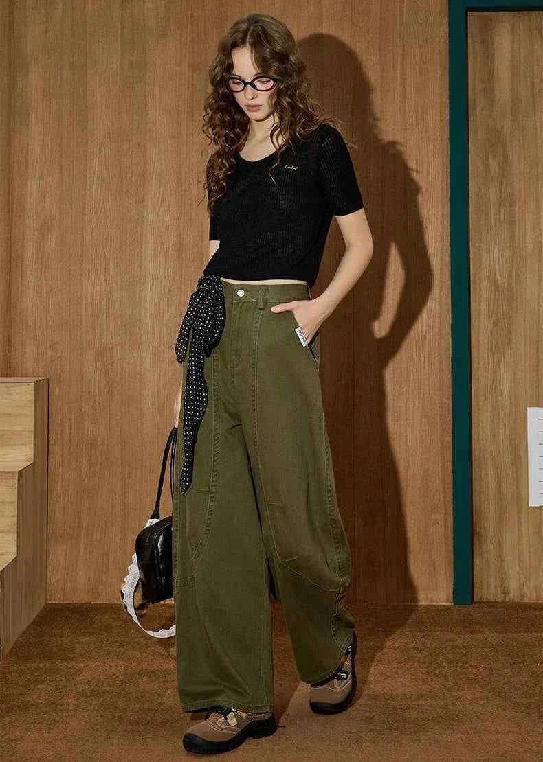 Vintage Deconstructed Utility Wide Leg Jeans