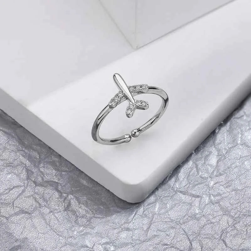 Women Cool Silver Crystal Aircraft Ring