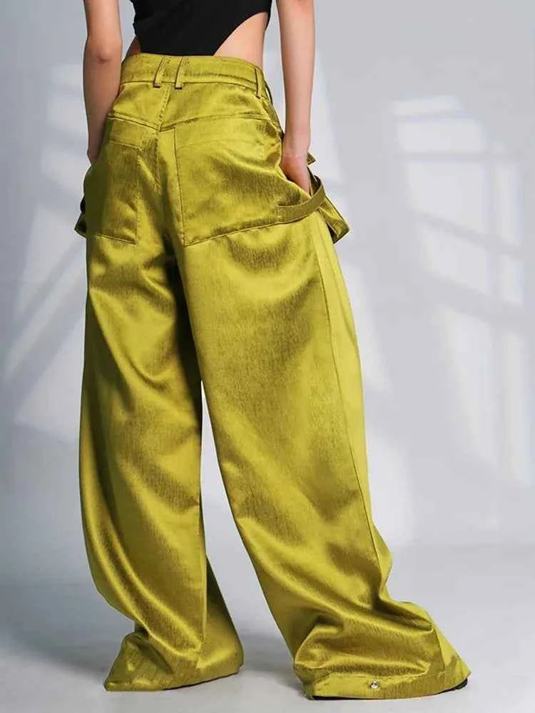 Tiny Yellow Patchwork High Waist Wide Pants