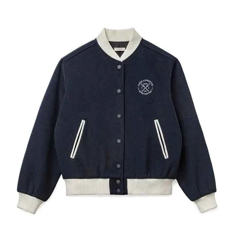 Women Color Blocking Embroidered Baseball Jacket
