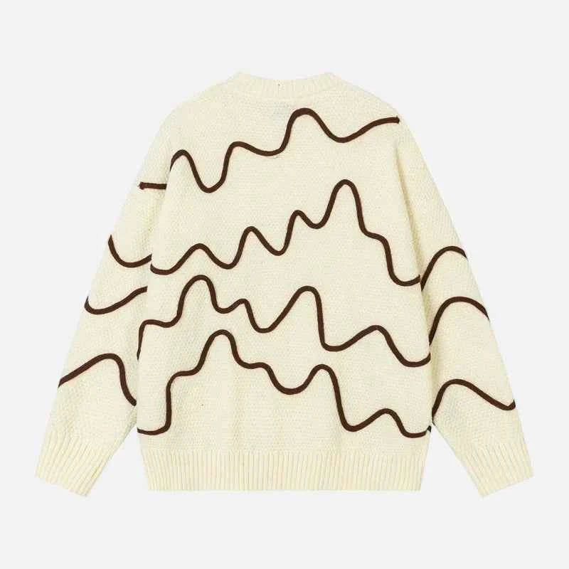 Oversized Wave Pattern Knit Jumper Sweater