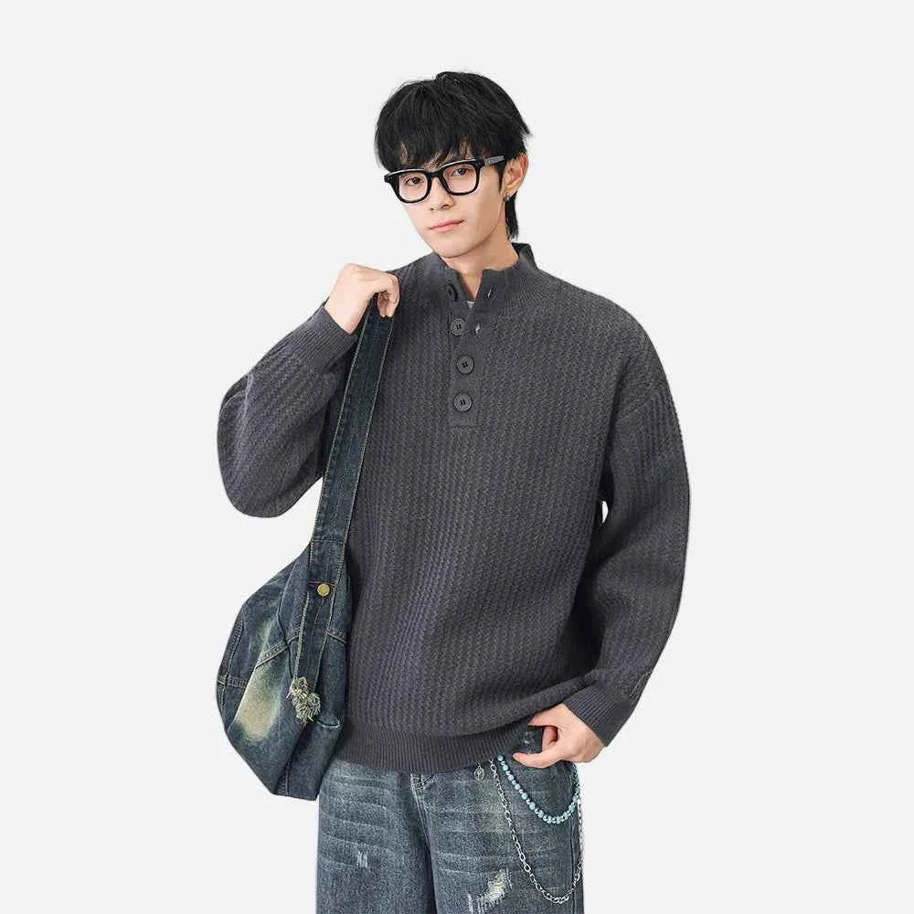 Cozy Mock Neck Waffle Knit Jumper Sweater