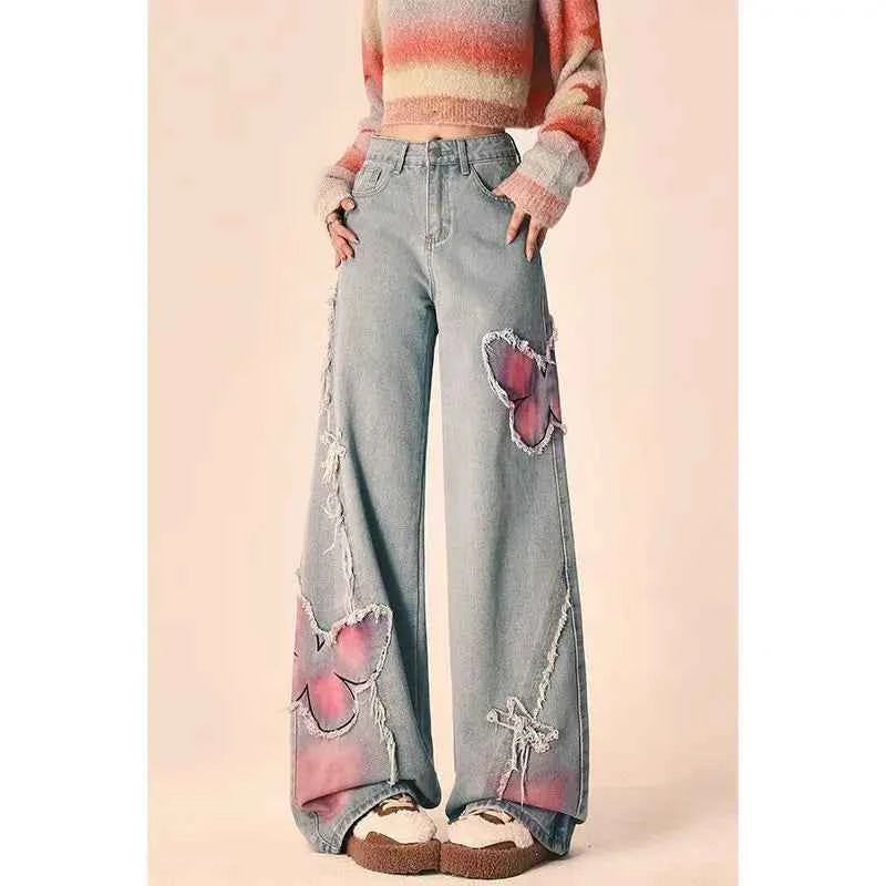 Vintage Butterfly Embroidered Spring Jeans
