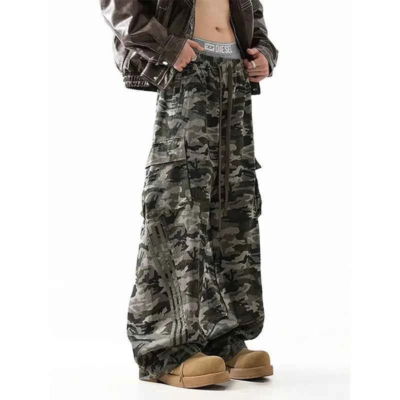 Vintage Camo Stripe Elastic Sports Sweatpants