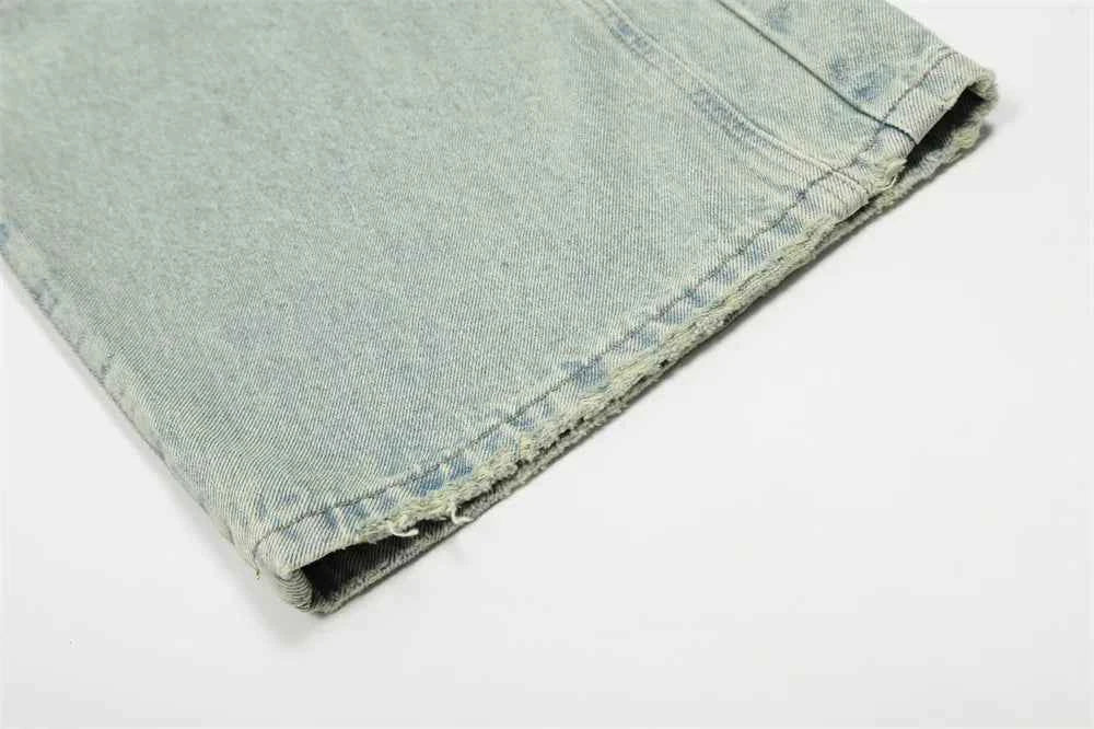 Breathable Distressed Ripped Denim Wide-Leg Jeans