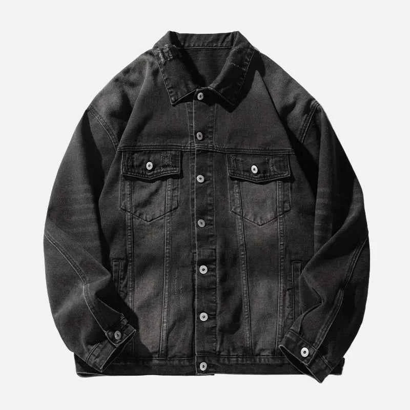 Damaged Neckline Loose Denim Jacket
