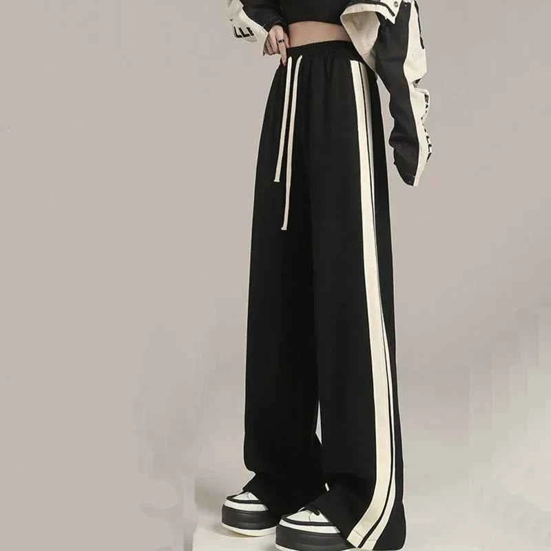 Women Cute Striped High Waist Wide Leg Sweatpants