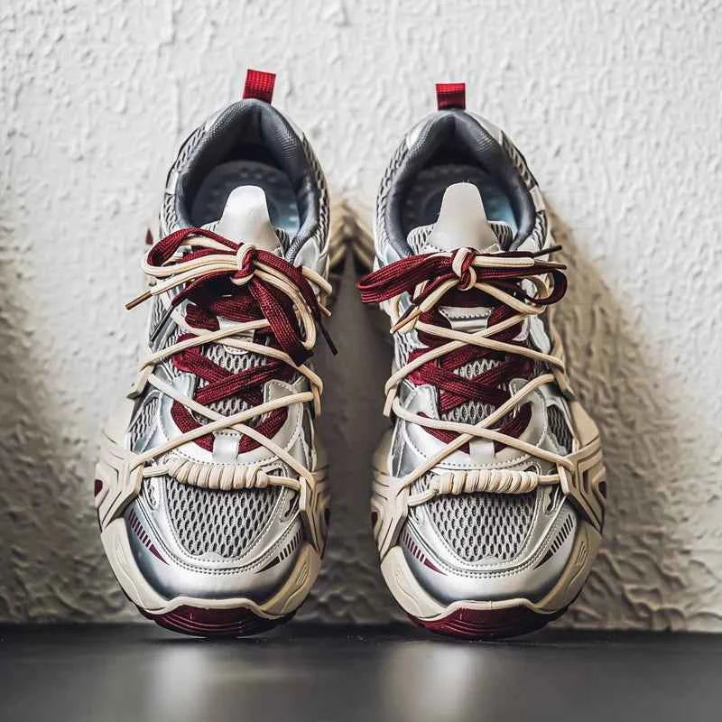 Breathable Thick Lace-Up Splicing Mixed Color Sneakers