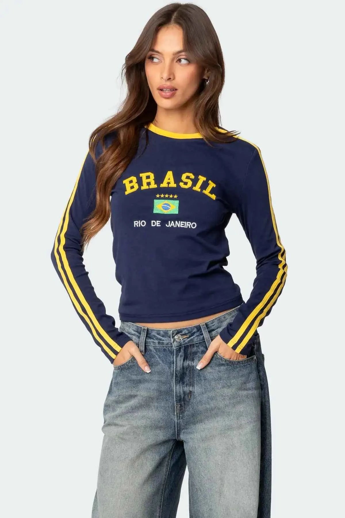 Brazilian Vintage Letter Print Crop T-Shirt