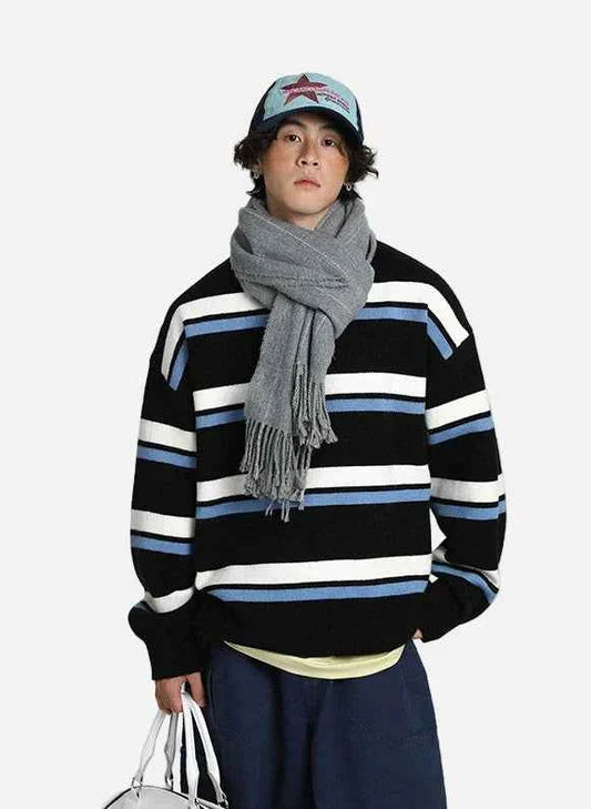 Streetwear Striped Knit Casual Sweater