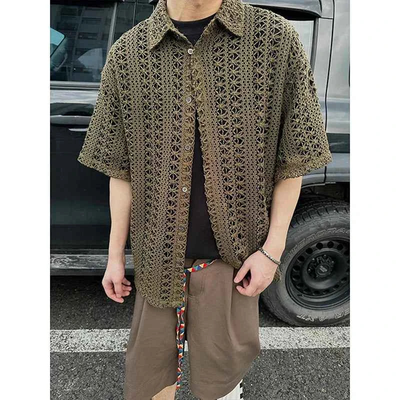 Stylish Army Green Knitted Hollow Cardigan