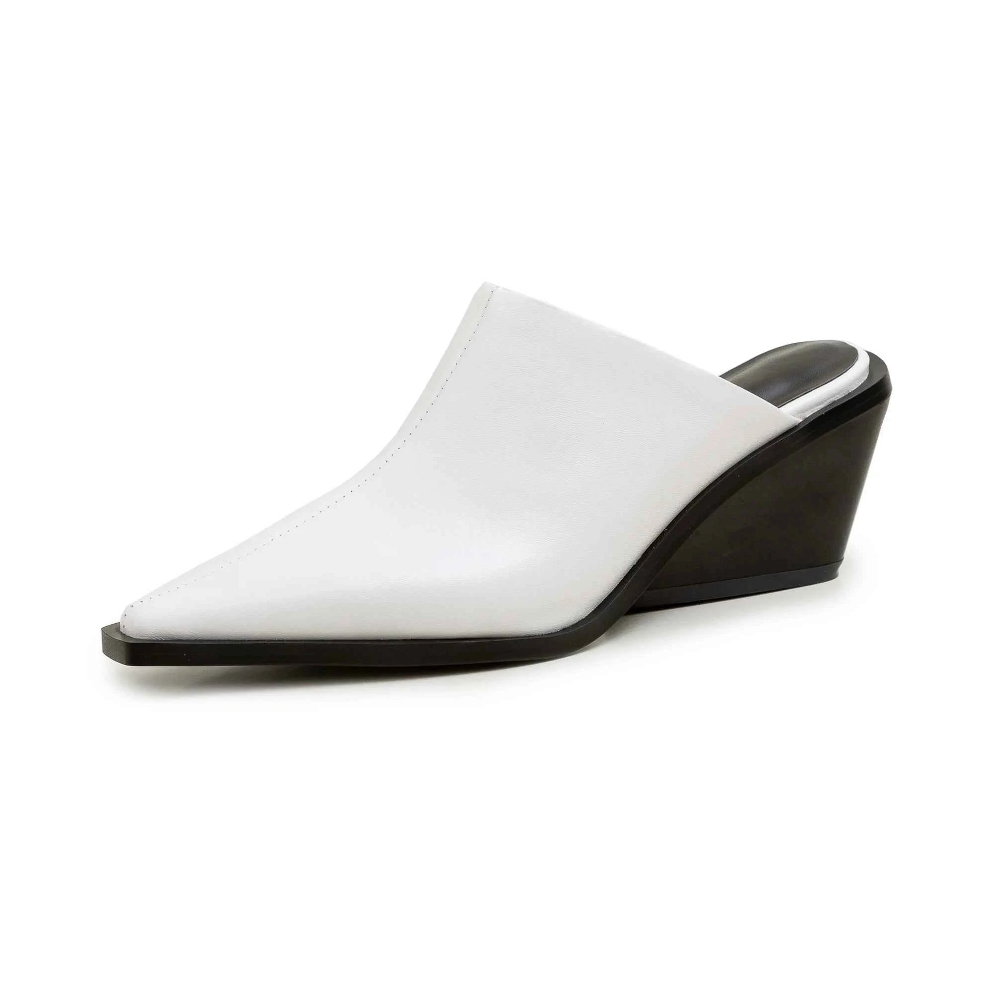 LUW "Executive-Edge" Genuine Leather Mules - Luxury Med-Chunky Heel Summer Wedges