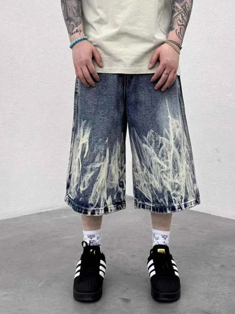 Flame Graphic Print Denim Short