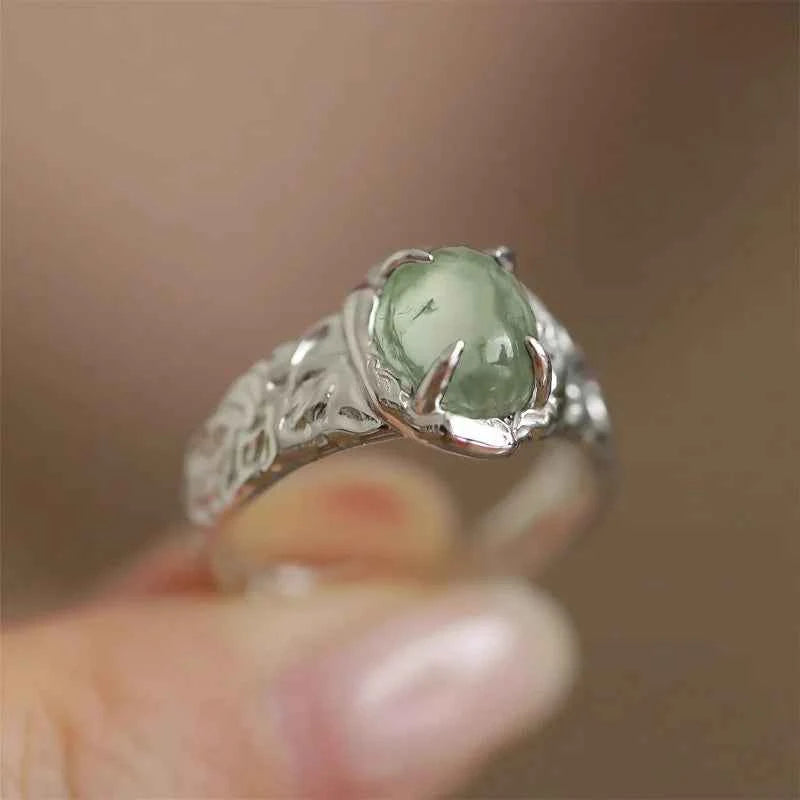 Classic Green Agate Sterling Silver Ring