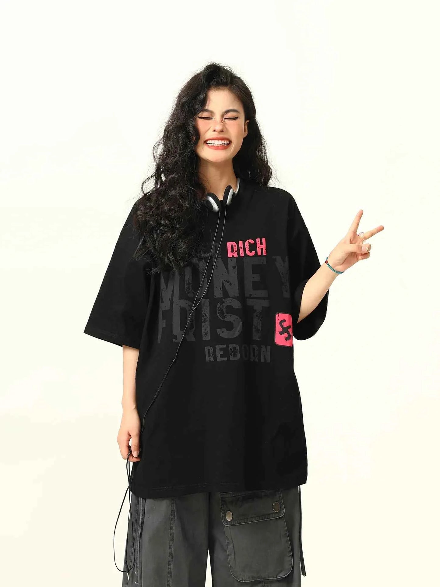 Retro Letter Print Crew Neck T-Shirt