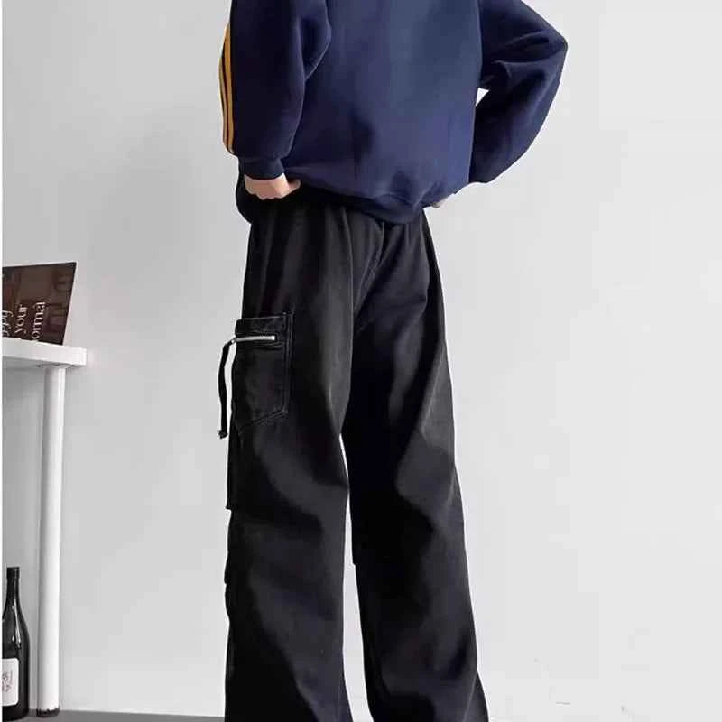 Streetwear Pleated Loose Cargo Jeans
