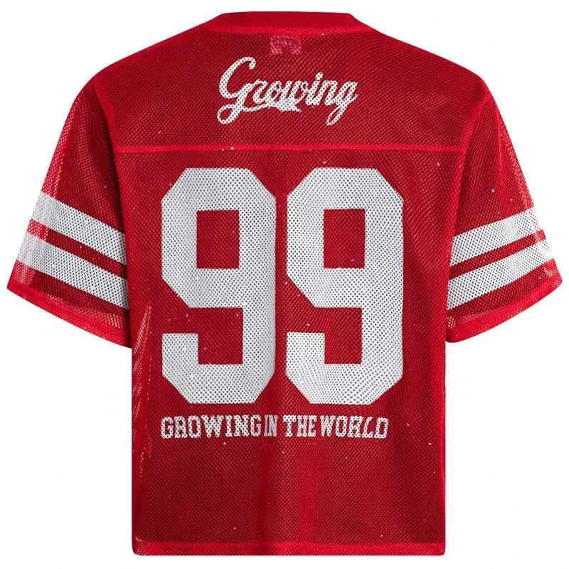 Trendy Y2K Mesh Sequin Graphic Printed Sport T-Shirt