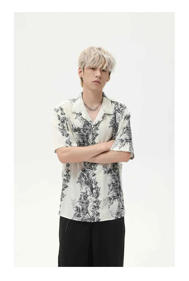 Retro Floral Cuban Collar Casual Shirt