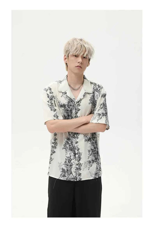 Retro Floral Cuban Collar Casual Shirt