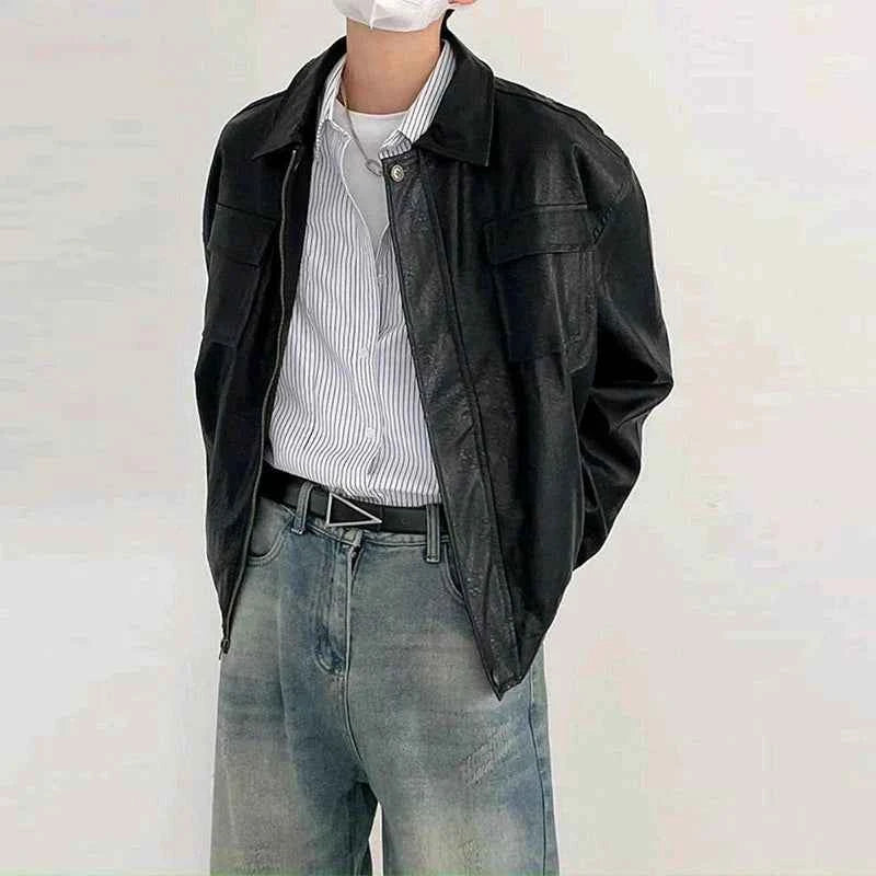 Men's Classic Retro Texture PU Leather Jacket
