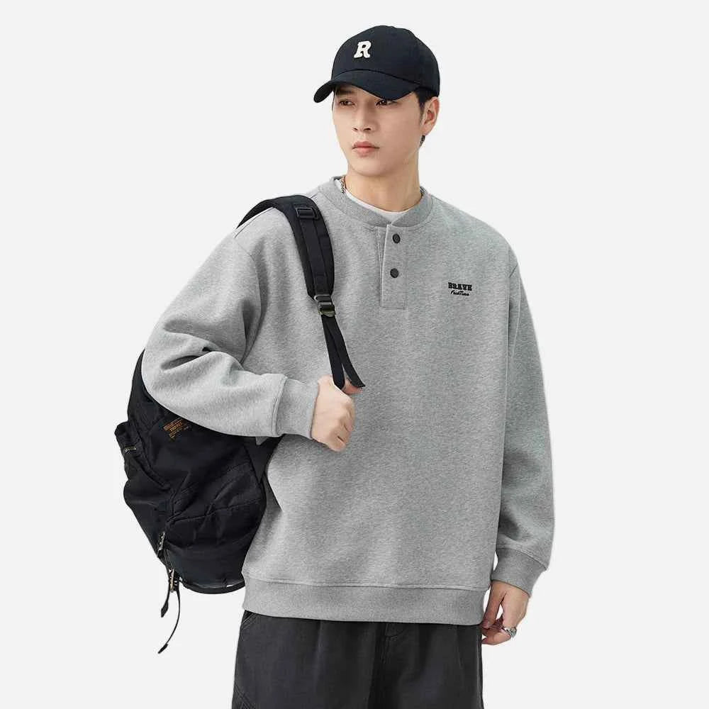 Soft Comfortable Casual Henley Neck Sweatshirt