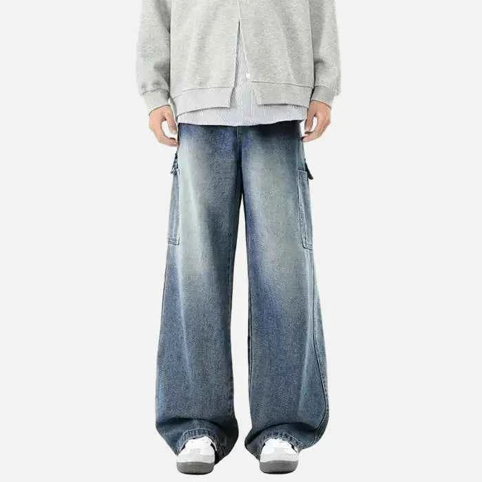 High-Quality Retro Wide Leg Denim Cargo Jeans