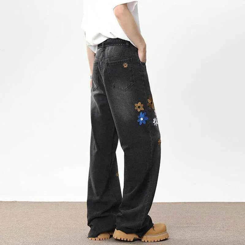 Handsome Embroidered Wide Leg Denim Jeans