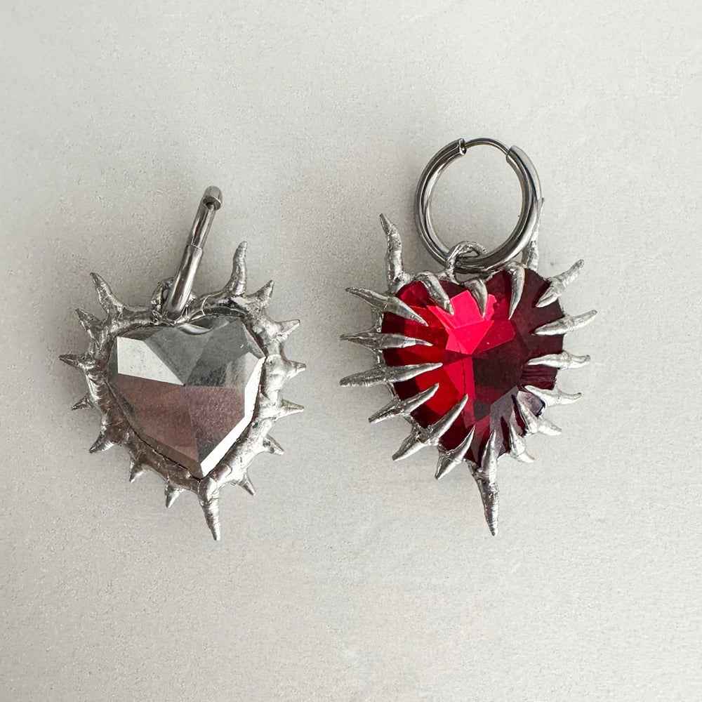 Edgy Red Spiky Heart Dangle Earring
