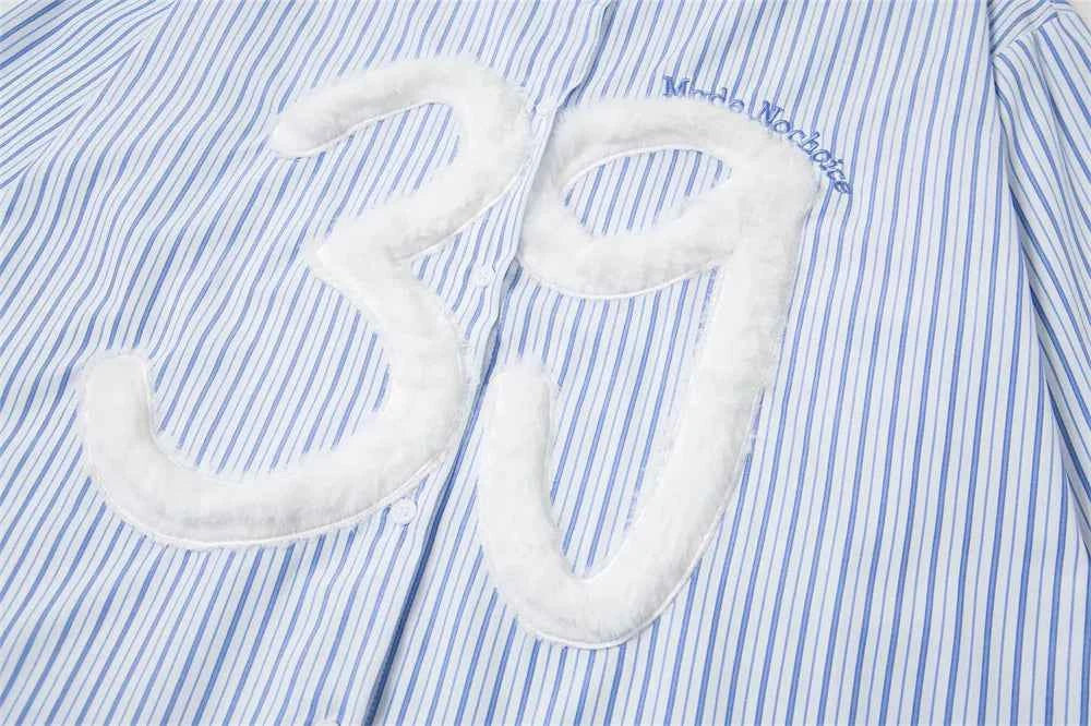 Stylish Embroidered Striped Long Sleeve Shirt