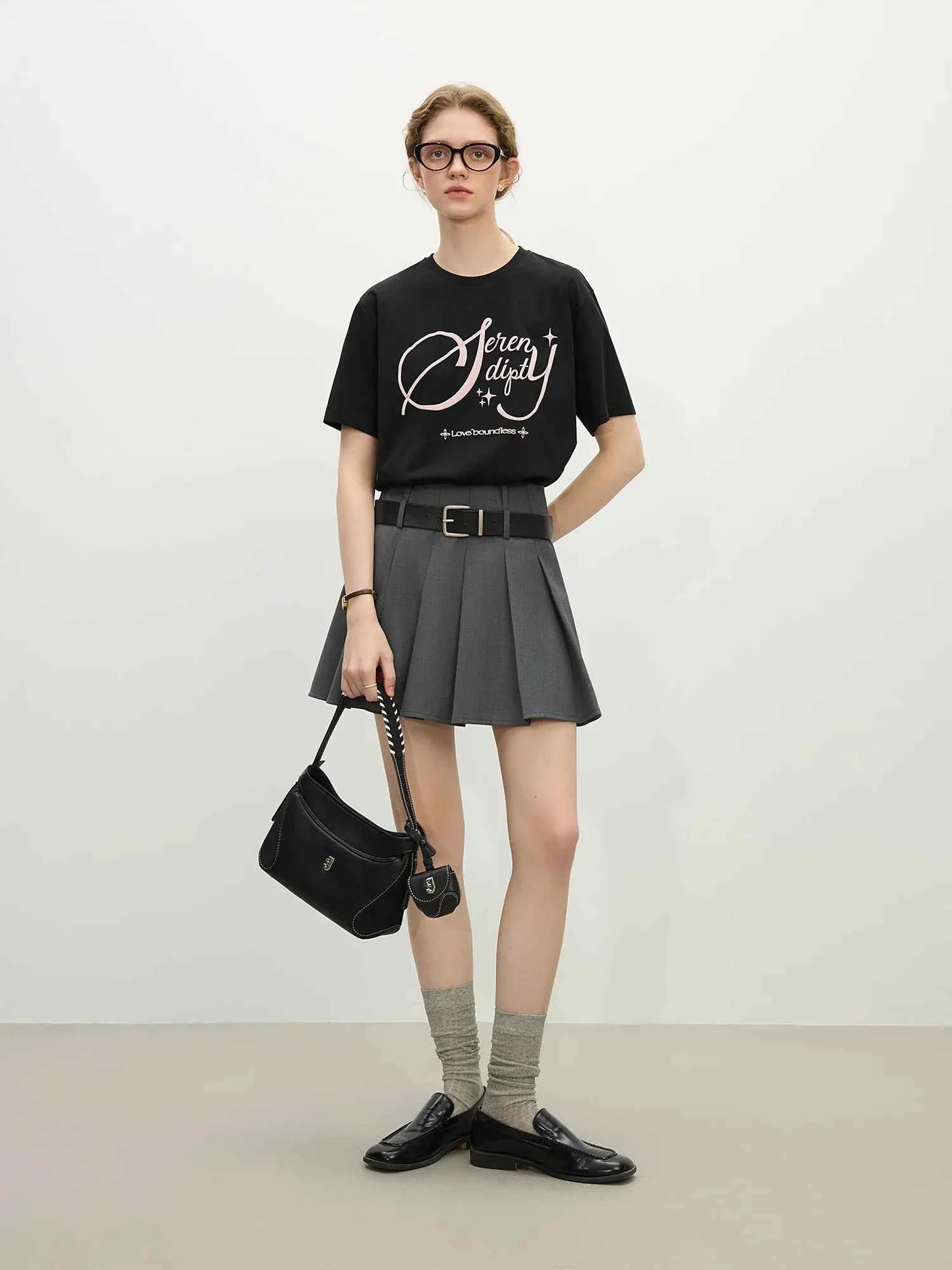 Women Versatile Retro Loose Round Neck Alphabet T-Shirt