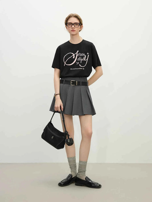 Women Versatile Retro Loose Round Neck Alphabet T-Shirt