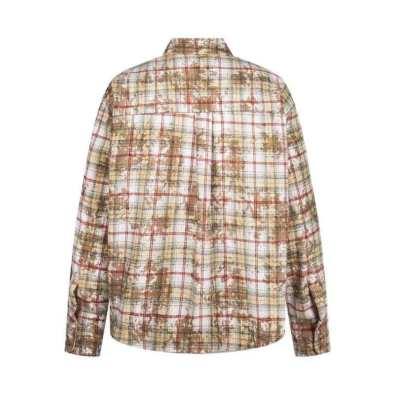 Y2K Retro Vintage Tie-Dyed Plaid Long-Sleeve Shirt