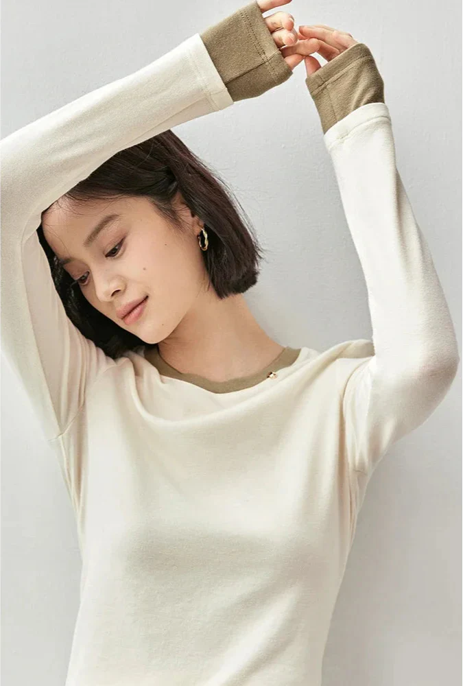 Cozy Patchwork Knit Long Sleeve T-Shirt - Luxuryurbanwear