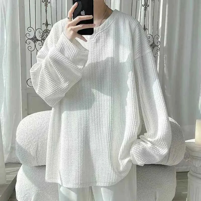 Men's Cool Solid Color Jacquard Waffle Casual Sweater