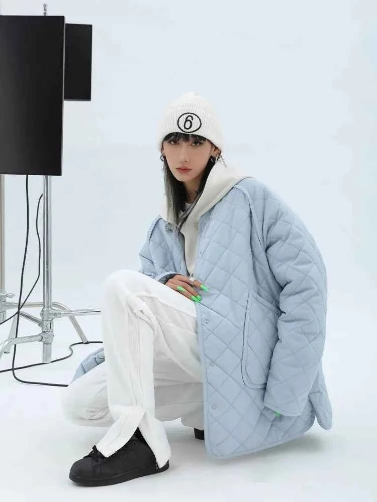 Winter Warm Diamond Grid Blue Cotton Jacket