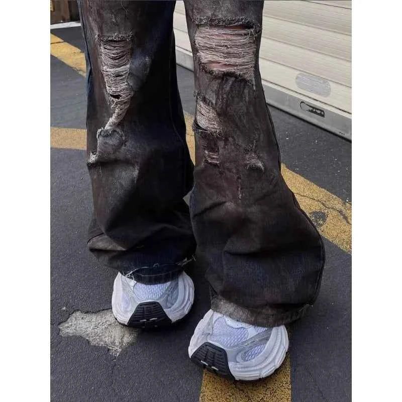 Vintage Cool Ripped Loose Fit Wide Jeans