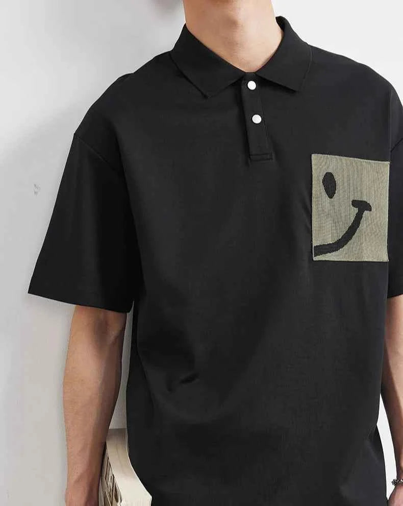 Colorblock Smiley Cartoon Polo Summer T-Shirt