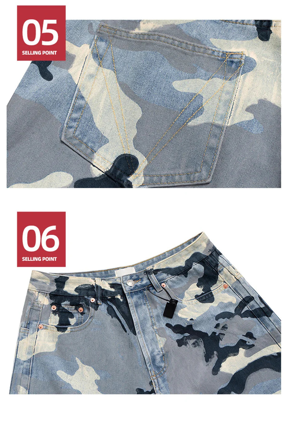 Blue Camo Wide Leg Pants