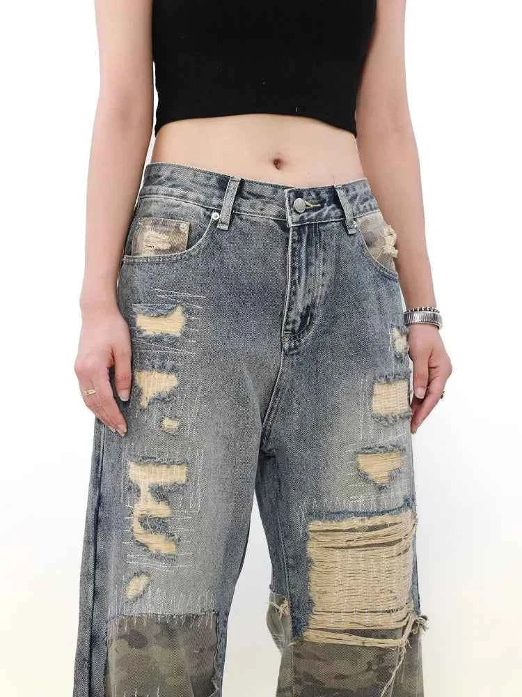 Vintage Washed Blue Ripped Baggy Jeans