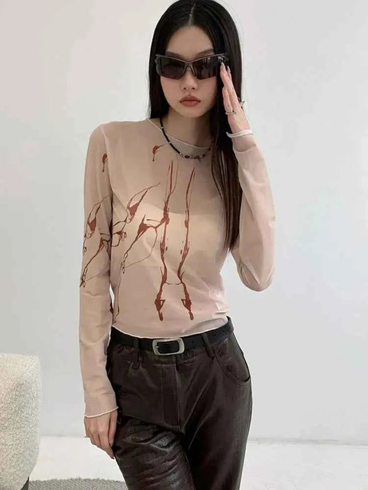 Women Reversible Mesh Sleeve T-Shirt