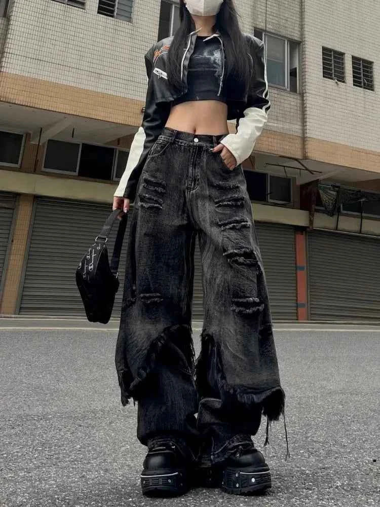 Vintage Streetwear Cool Waif Ripped Denim Jeans