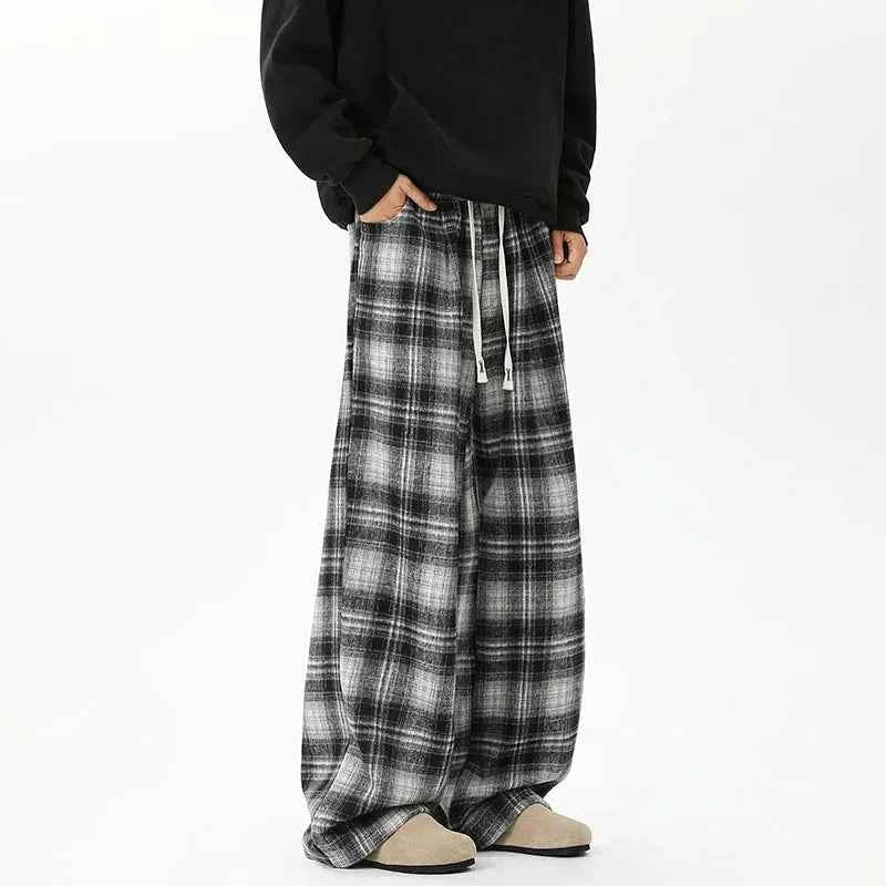 Effortless Checkered Wide Leg Casual Jogger