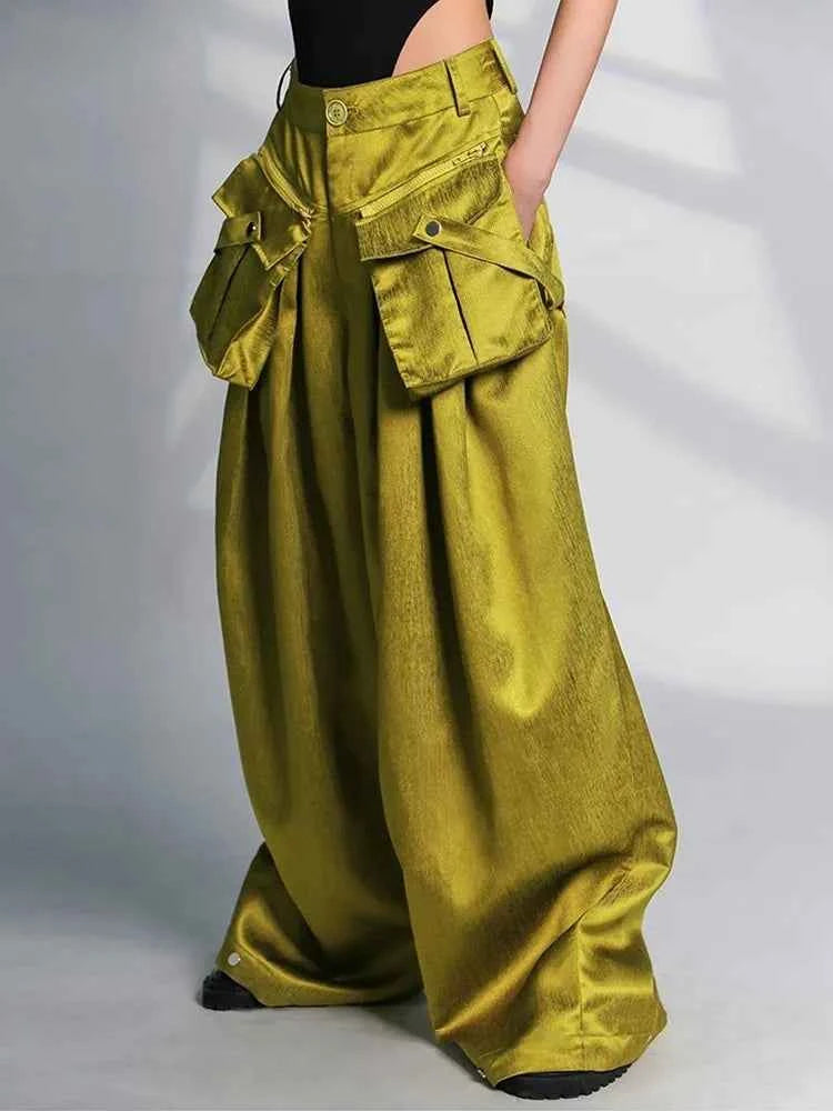 Tiny Yellow Patchwork High Waist Wide Pants