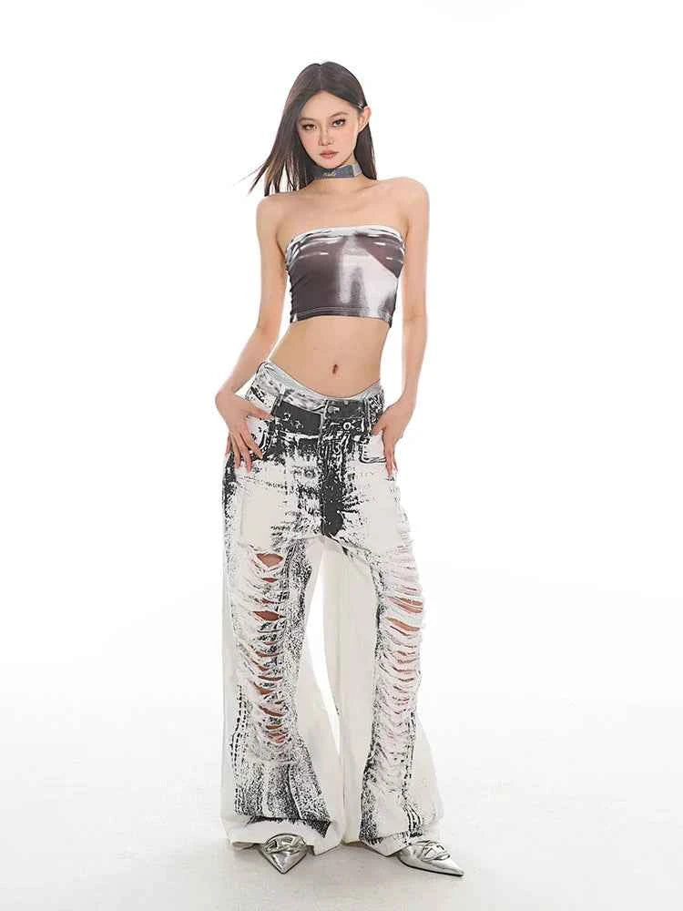 White Ripped Baggy Denim Jeans