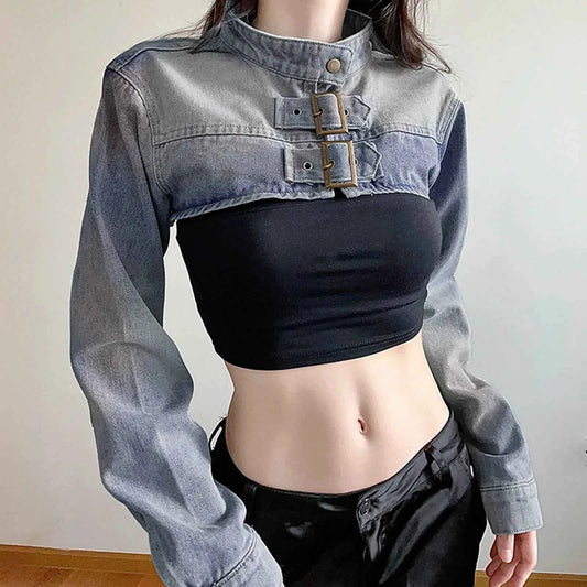 Oversized Vintage Washed Denim Cropped Jacket