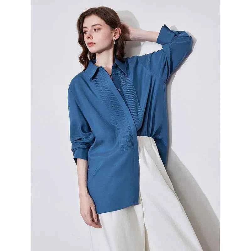 French Style Navy Blue Blouse Shirt