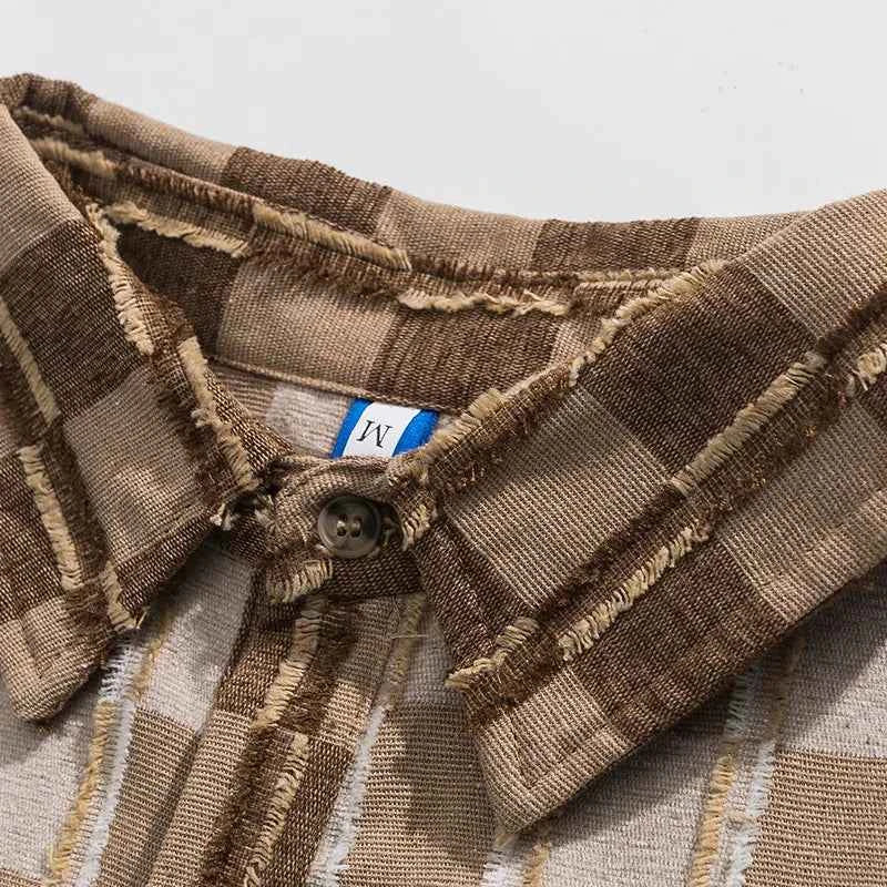 Chic Distressed Turn-Down Collar Plaid Long Sleeve Shirt