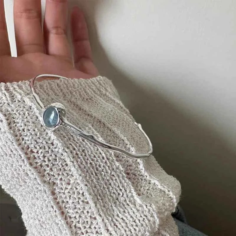 Blue Stone Geometric Punk Bangle Bracelet
