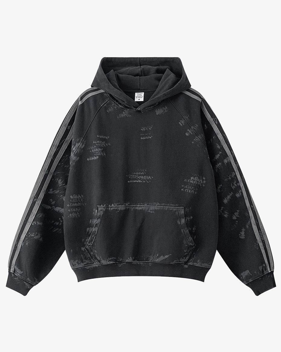 Coal Black Striped Sleeves Hoodie