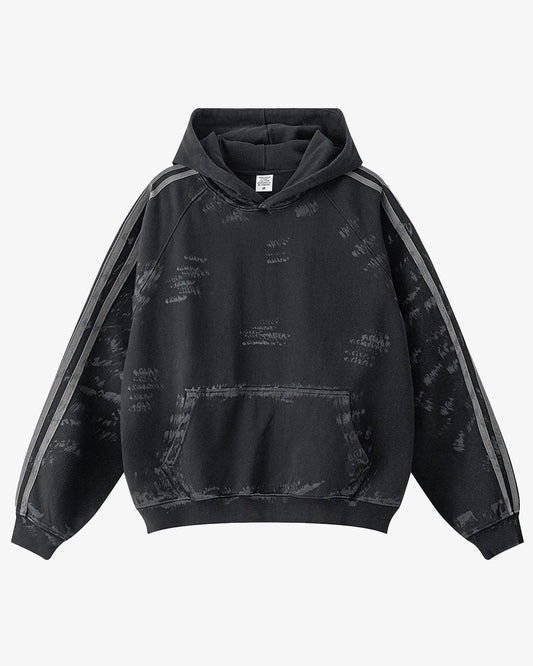 Coal Black Striped Sleeves Hoodie